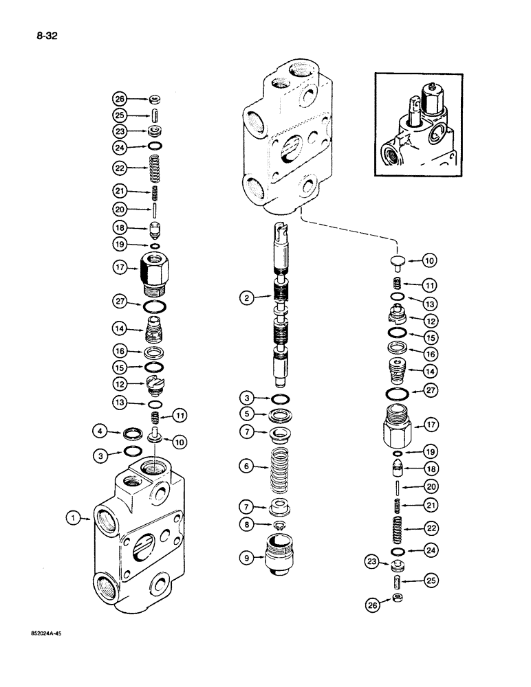 Схема запчастей Case 26D - (8-32) - G109513 BACKHOE CONTROL VALVE, DIPPER AND BUCKET SECTION 