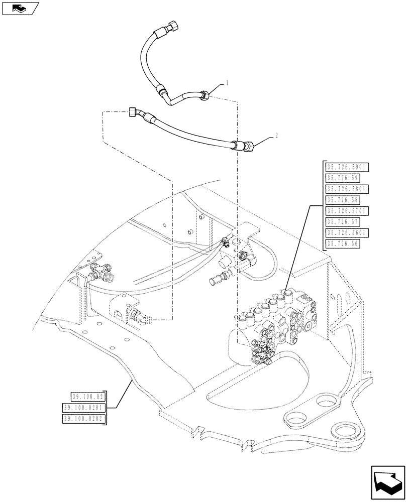 Схема запчастей Case 580SN - (35.726.61) - HYDRAULICS - PILOT CONTROLS, DUAL AUX. (8 SPOOL) (35) - HYDRAULIC SYSTEMS