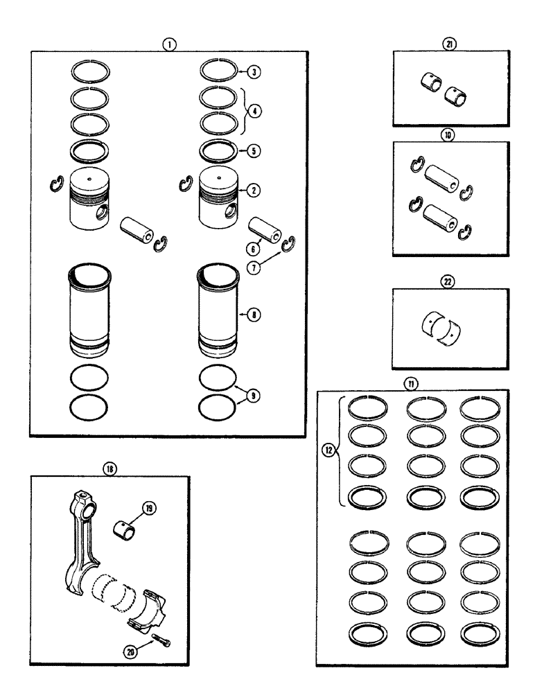 Схема запчастей Case W8B - (010) - PISTON ASSEMBLY AND CONNECTING RODS, (401) DIESEL ENGINE (01) - ENGINE