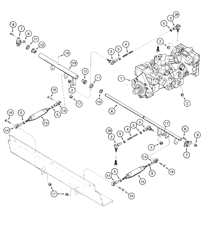 Схема запчастей Case 1835C - (6-18) - TANDEM PUMP LINKAGE, P.I.N. JAF0037367 THROUGH JAF0037681 (06) - POWER TRAIN