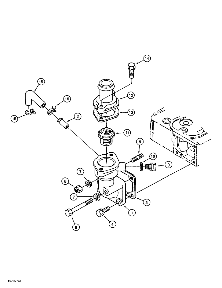 Схема запчастей Case 1838 - (2-12) - THERMOSTAT HOUSING AND TUBES, KUBOTA V2203 ENGINE (02) - ENGINE