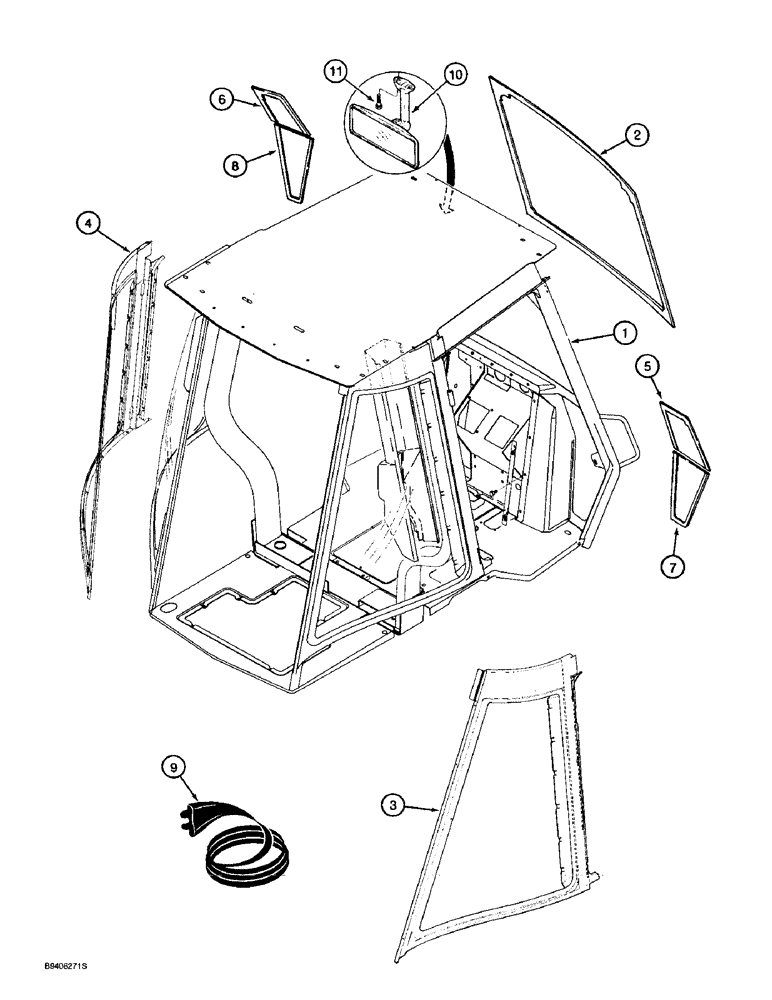 Схема запчастей Case 590SL - (9-098) - ROPS CAB AND GLASS (09) - CHASSIS/ATTACHMENTS