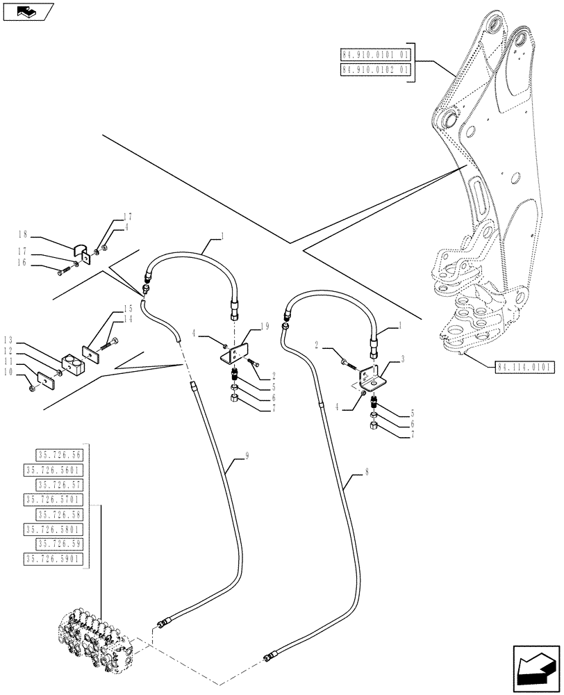 Схема запчастей Case 580SN - (35.726.1801) - AUXILIARY HYDRAULIC - STANDARD DIPPER (35) - HYDRAULIC SYSTEMS