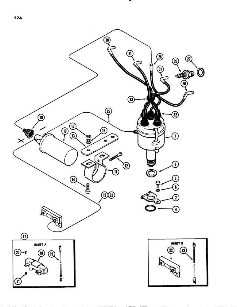 Схема запчастей Case 1845 - (124) - STANDARD IGNITION SYSTEM, (159) SPARK IGNITION ENGINE (10) - ENGINE