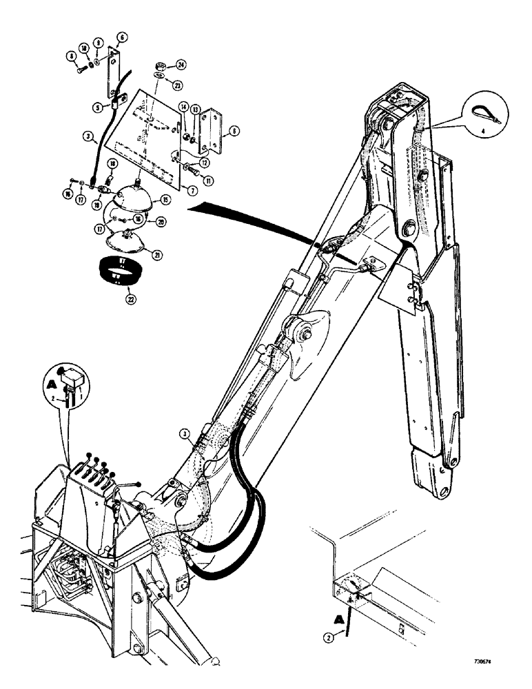 Схема запчастей Case 680CK - (181A) - DIPPER LIGHT, USED WITH FOUR FOOT EXTENDABLE DIPPER (55) - ELECTRICAL SYSTEMS