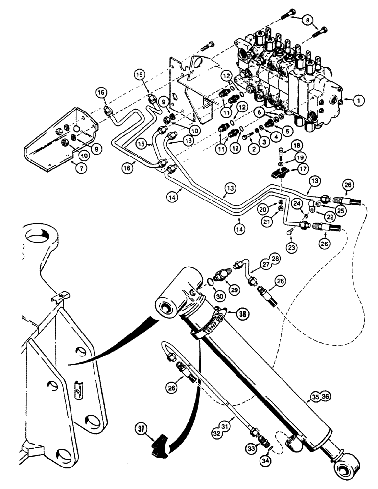 Схема запчастей Case 580SK - (8-072) - HYDRAULIC CIRCUIT STABILIZER CYLINDER, NOT FOR PRESTIGE, INTEGRAL BACKHOE (08) - HYDRAULICS