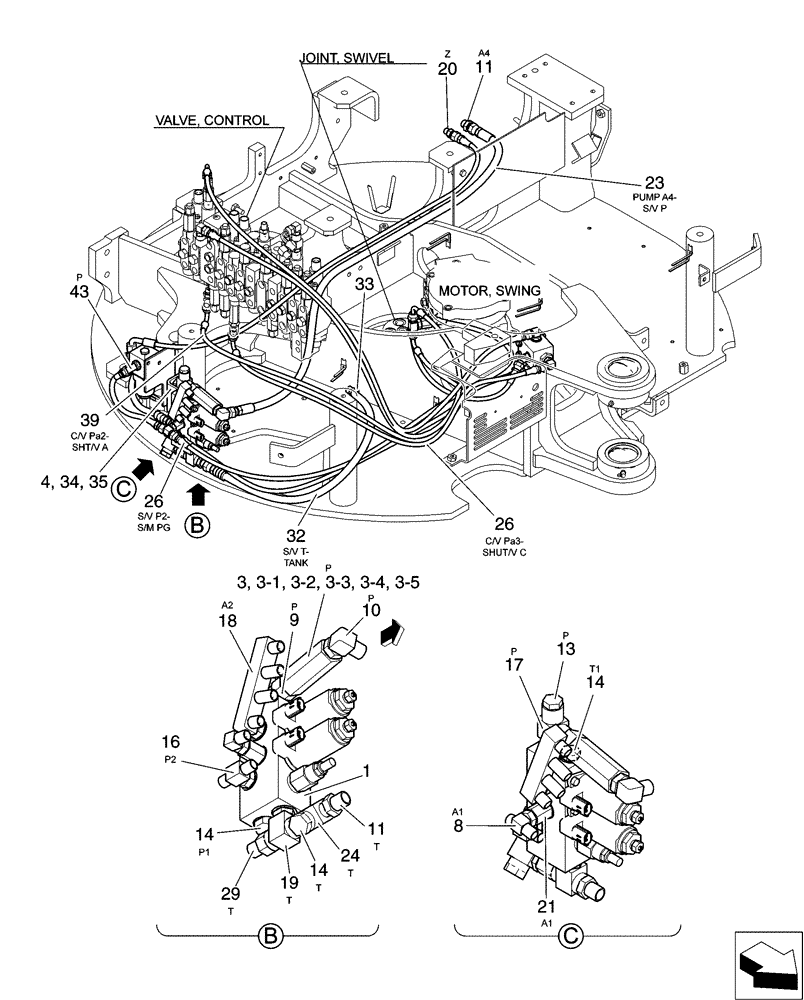 Схема запчастей Case CX31B - (01-059[02]) - CONTROL LINES, VALVE, COOLER (35) - HYDRAULIC SYSTEMS