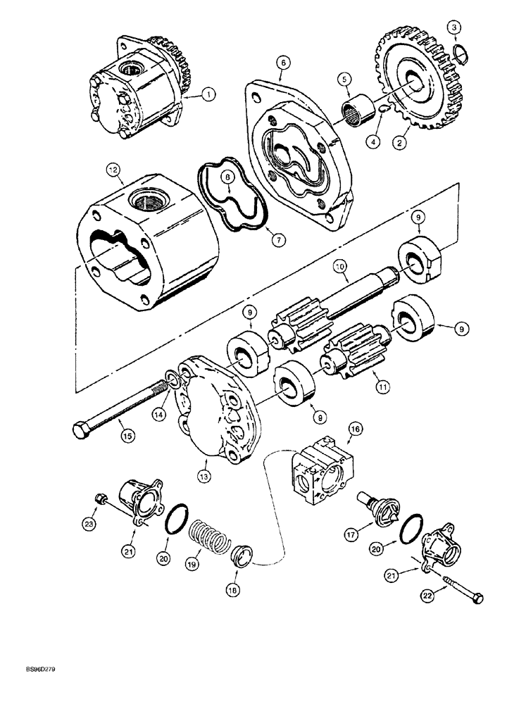 Схема запчастей Case 1150G - (6-044) - TRANSMISSION CHARGING PUMP AND THERMAL BYPASS VALVE (04) - UNDERCARRIAGE