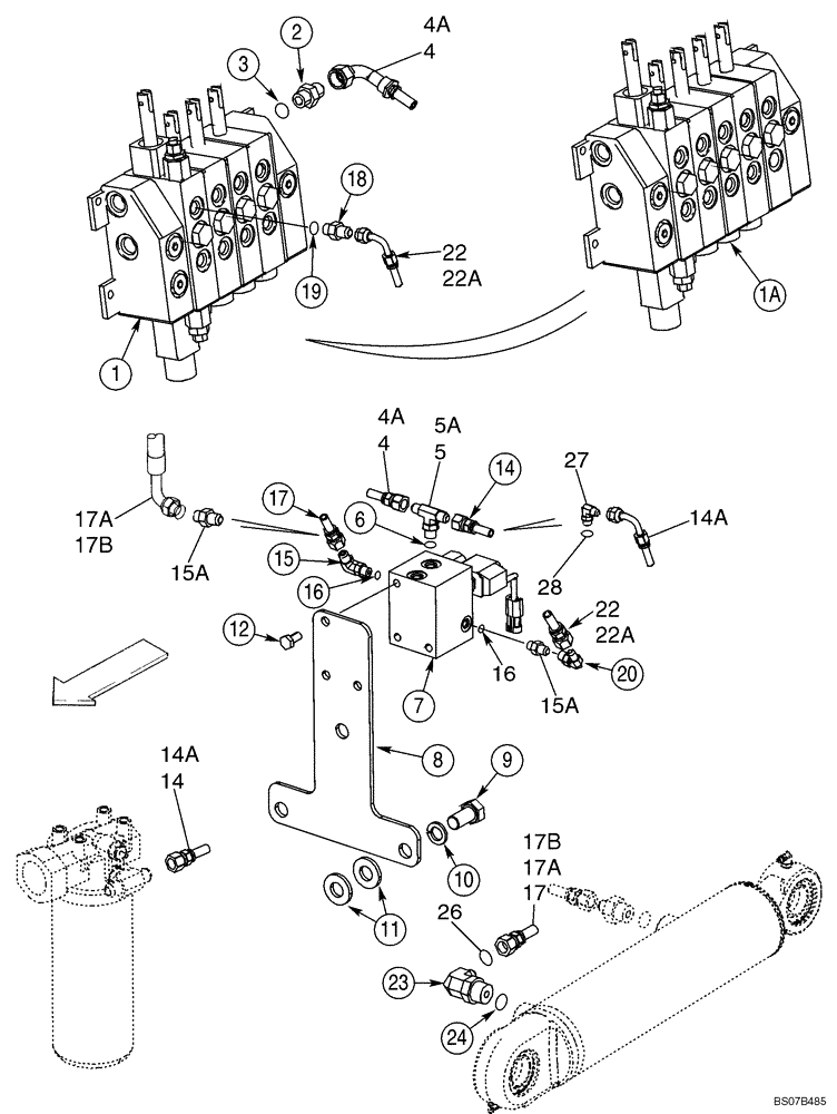 Схема запчастей Case 570MXT - (08-11) - HYDRAULICS - HITCH LOCK VALVE, THREE POINT (FOUR OR FIVE SPOOL VALVE) (08) - HYDRAULICS