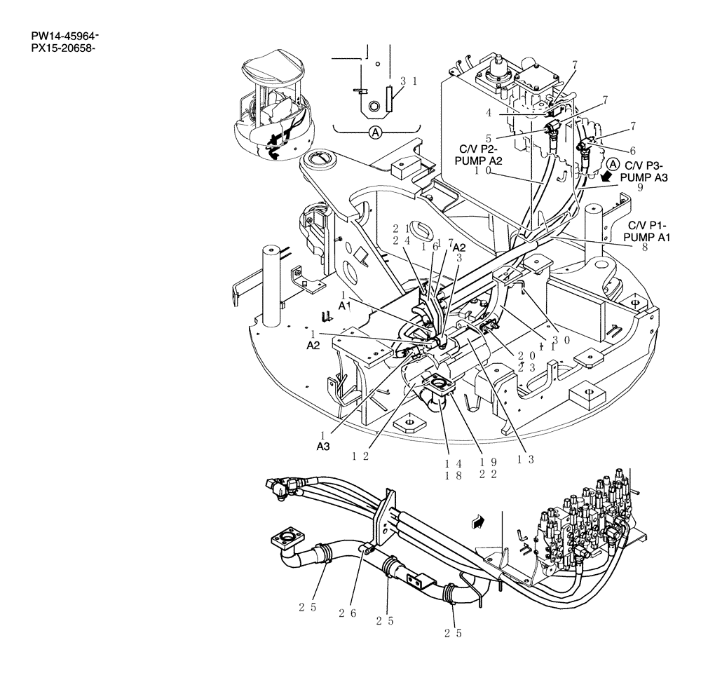 Схема запчастей Case CX36B - (092-01[1]) - HYDRAULIC LINES, PUMP (05) - SUPERSTRUCTURE