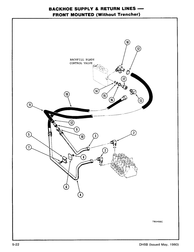 Схема запчастей Case DH5 - (5-22) - BACKHOE SUPPLY & RETURN LINES - FRONT MOUNTED (WITHOUT TRENCHER) (35) - HYDRAULIC SYSTEMS