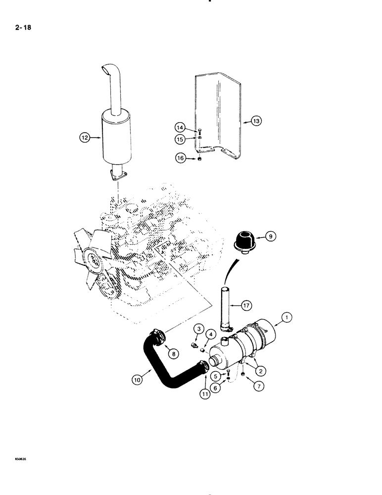 Схема запчастей Case DH4B - (2-18) - AIR CLEANER AND MUFFLER MOUNTING (02) - ENGINE