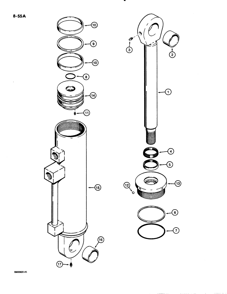 Схема запчастей Case 621 - (8-55A) - LOADER AUXILIARY CYLINDER, S301479 (08) - HYDRAULICS