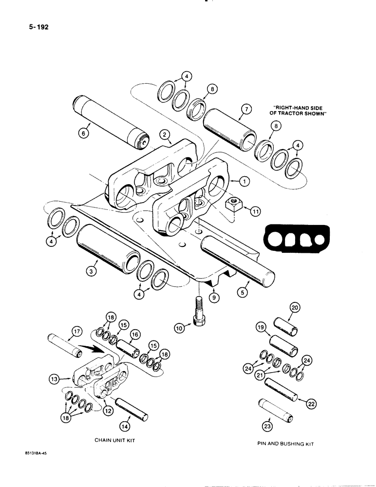 Схема запчастей Case 1455B - (5-192) - R29244 AND R34890 STANDARD SEALED, TRACK CHAIN ASSEMBLIES IF USED (11) - TRACKS/STEERING