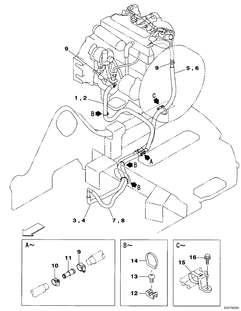 Схема запчастей Case CX135SR - (09-15) - HEATER HOSES (09) - CHASSIS/ATTACHMENTS