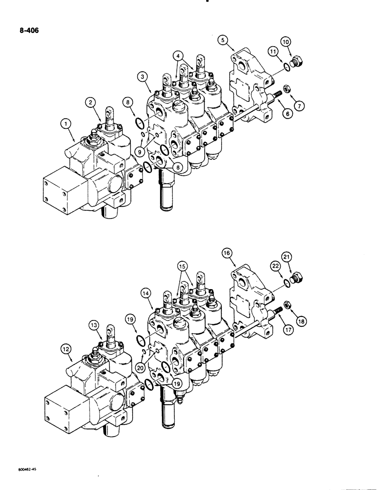 Схема запчастей Case 1455B - (8-406) - 4 SPOOL VALVE, HYD ANGLE TILT PITCH DOZER MODELS W/ RIPPER (08) - HYDRAULICS