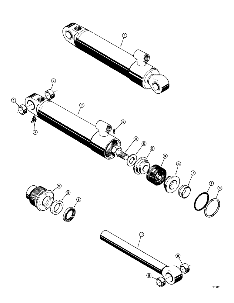 Схема запчастей Case 33 - (266) - LOADER HYDRA-LEVELING CYLINDER, CYLINDER WITH U-TYPE PRESS IN OUTER ROD WIPER 