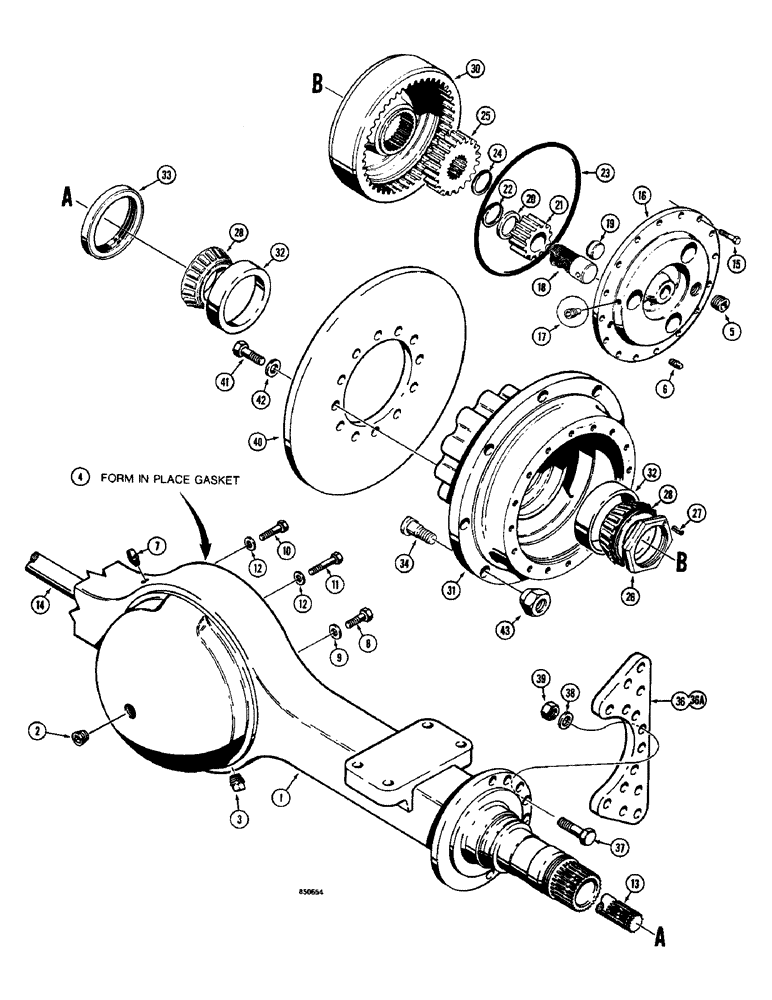 Схема запчастей Case W14 - (332) - AXLE HOUSING AND PLANETARY, AXLES WITH DISC BRAKES (06) - POWER TRAIN