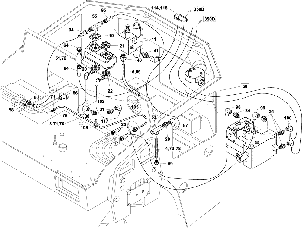 Схема запчастей Case DV201 - (10-350C/12[01]) - HYDRAULIC CIRCUIT, TRAVEL (07) - HYDRAULIC SYSTEM
