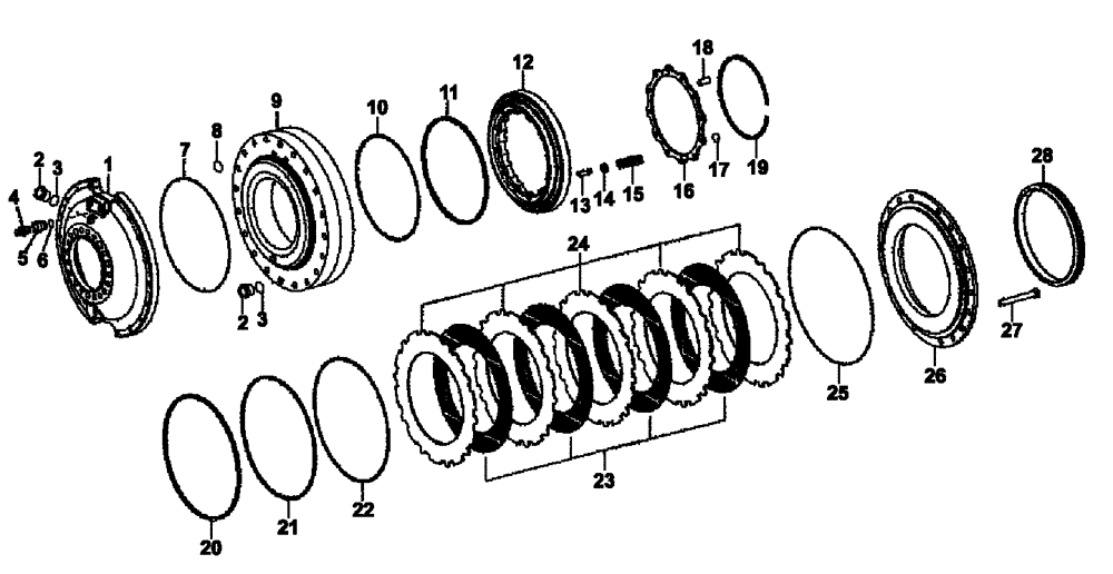 Схема запчастей Case 340B - (32A00000653[001]) - BRAKE ASSY, INTERMEDIATE AXLE (87363351) (11) - AXLES/WHEELS