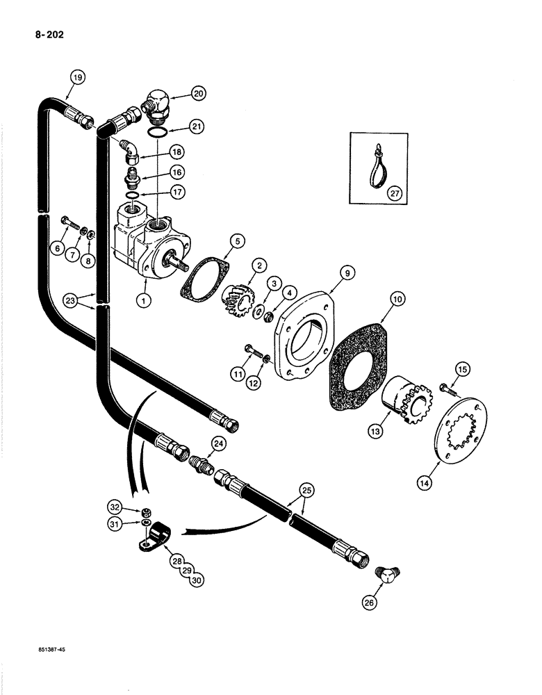 Схема запчастей Case 1187B - (8-202) - HYDRAULIC CIRCUIT FOR CONTROLS, HYDRAULIC PUMP AND LINES, USED ON MODELS WITH DETROIT DIESEL ENGINE (08) - HYDRAULICS