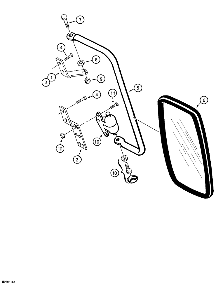 Схема запчастей Case 580SL - (9-148) - REAR VIEW MIRROR, ROPS CAB MODELS, EXTERIOR (09) - CHASSIS/ATTACHMENTS