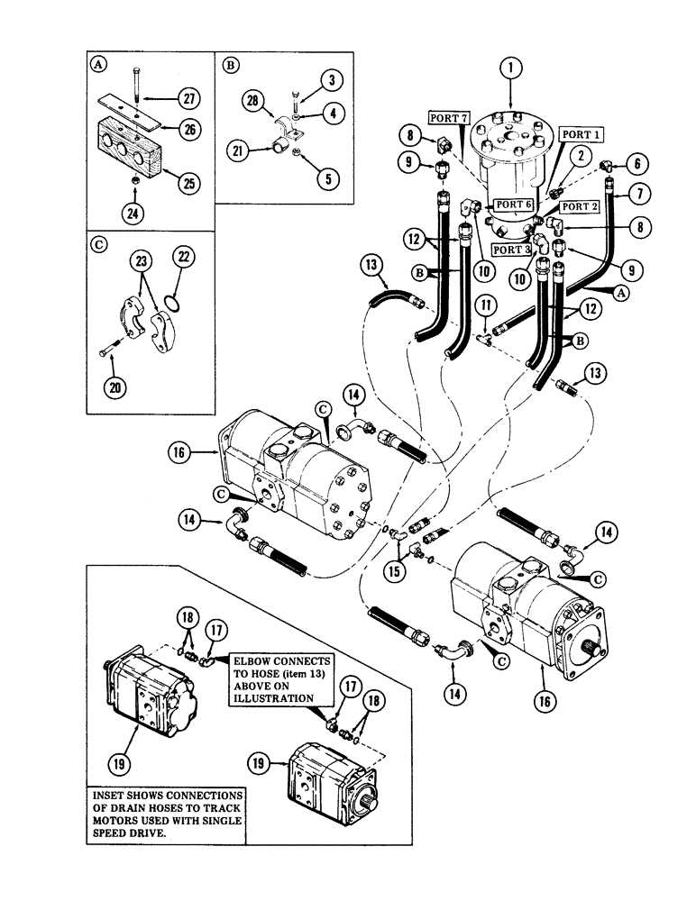 Схема запчастей Case 40 - (178) - LOWER TRACK DRIVE MOTOR TUBING AND DRAIN (35) - HYDRAULIC SYSTEMS