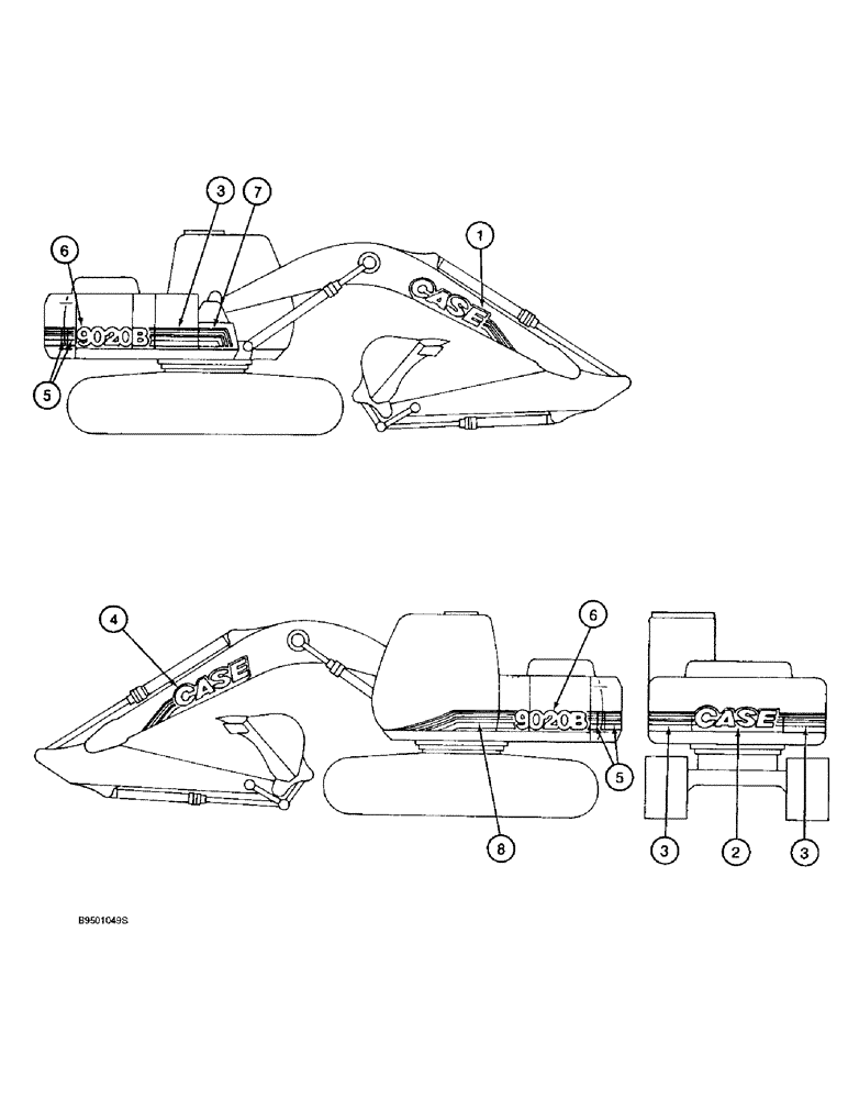 Схема запчастей Case 9020B - (9-118) - DECALS, MODEL IDENTIFICATION AND STRIPING (09) - CHASSIS