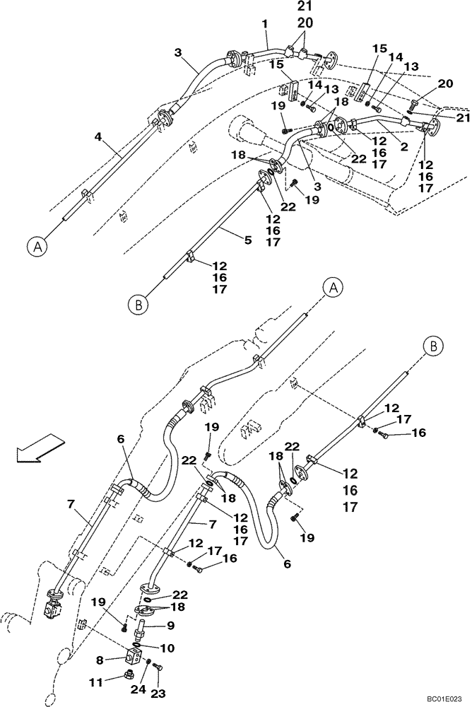 Схема запчастей Case CX330 - (08-56) - HYDRAULICS, AUXILIARY ATTACHMENT - TRIGGER ACTIVATED, 3,25 M (10 FT 8 IN) ARM (08) - HYDRAULICS