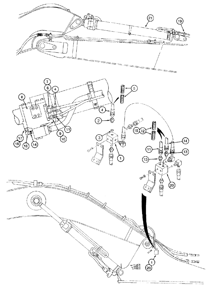 Схема запчастей Case 9050B - (8-222) - LOAD HOLDING OPTION, ARM CYLINDER HYDRAULICS (08) - HYDRAULICS