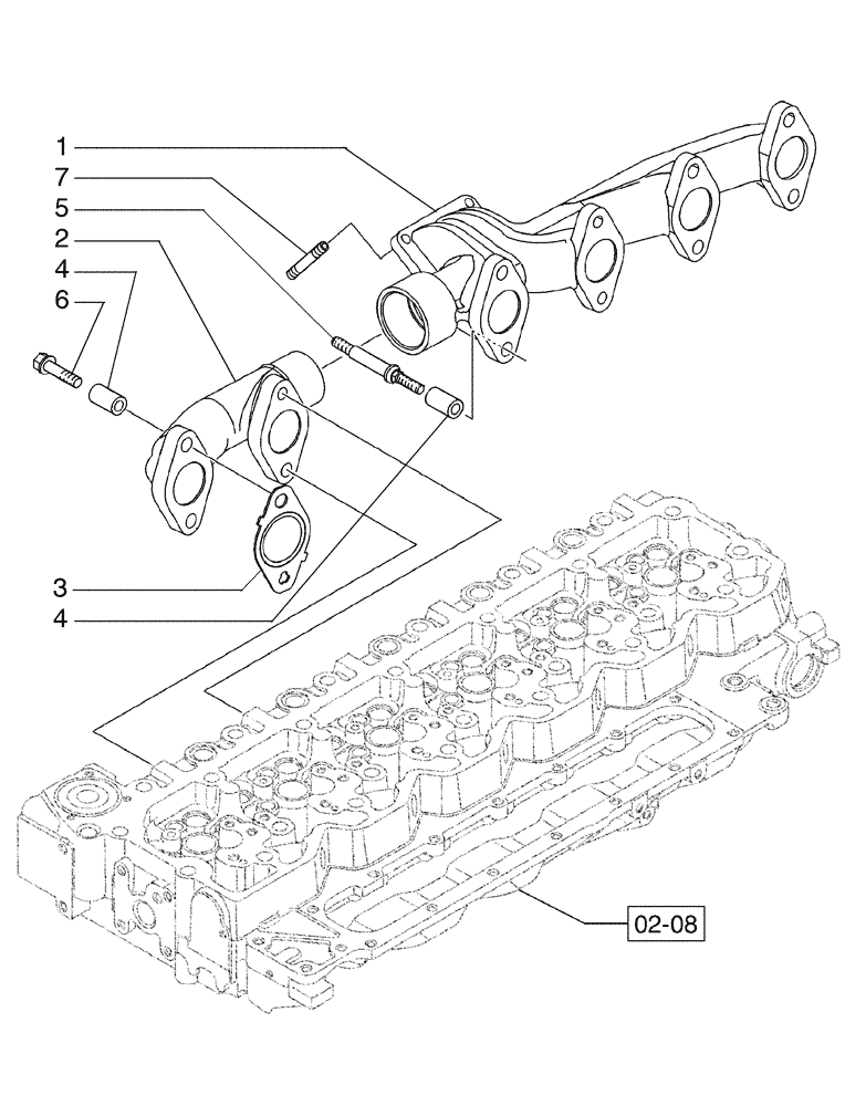 Схема запчастей Case 885B AWD - (02-19[01]) - MANIFOLD - EXHAUST (02) - ENGINE