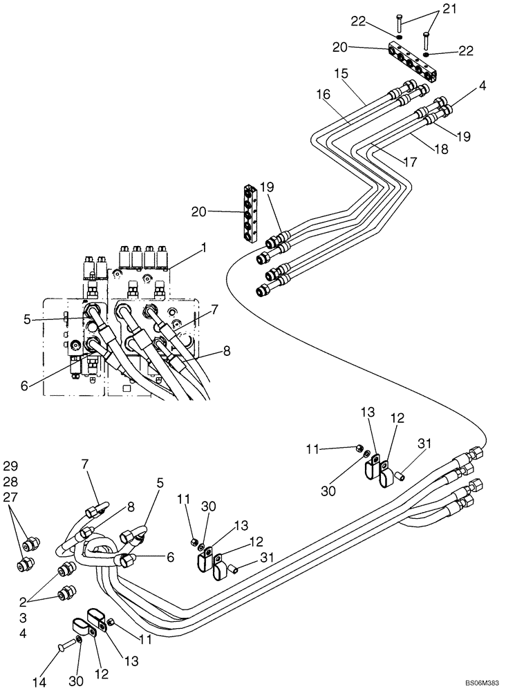 Схема запчастей Case 1150K - (08-06) - HYDRAULICS - TILT AND ANGLE CIRCUITS (AT VALVE) (08) - HYDRAULICS