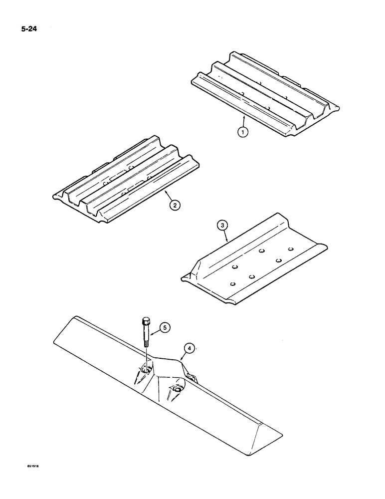 Схема запчастей Case 550 - (5-24) - TRACK SHOES, PRIOR TO P.I.N. JAK0013968 FOR 1/2 INCH MOUNTING BOLTS (11) - TRACKS/STEERING