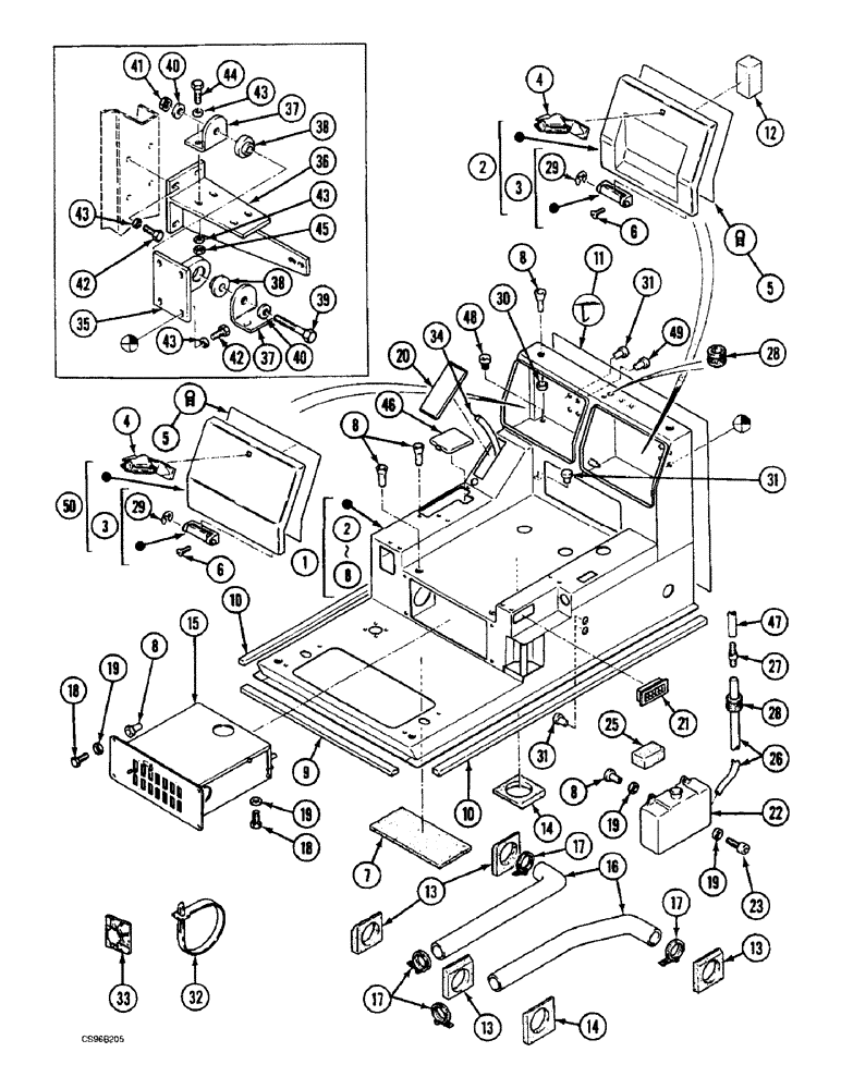 Схема запчастей Case 688BCK - (9D-06) - OPERATORS COMPARTMENT, 688B CK (120483, 120488-120534, 120536-120547, 120549-120565) (05.1) - UPPERSTRUCTURE CHASSIS/ATTACHMENTS