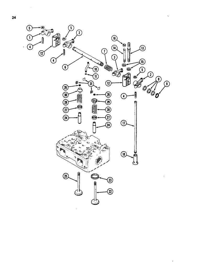 Схема запчастей Case W20 - (024) - ENGINE VALVE MECHANISM, 401BD AND 401BDT DIESEL ENGINE (02) - ENGINE