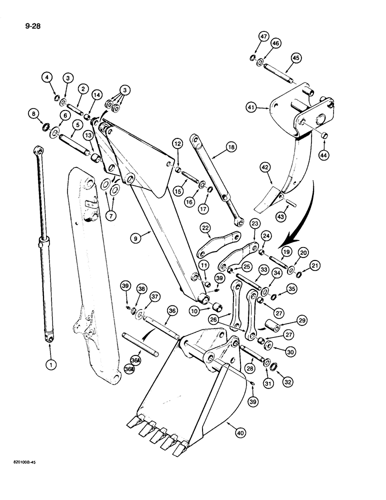 Схема запчастей Case 26D - (9-28) - DIPPER AND BUCKET, 12 FOOT BACKHOE MODELS 