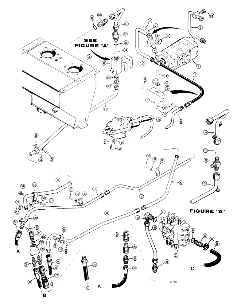 Схема запчастей Case 680CK - (264) - 3 POINT HITCH HYDRAULICS, CONTROL VALVE PRESSURE AND RETURN LINES (35) - HYDRAULIC SYSTEMS