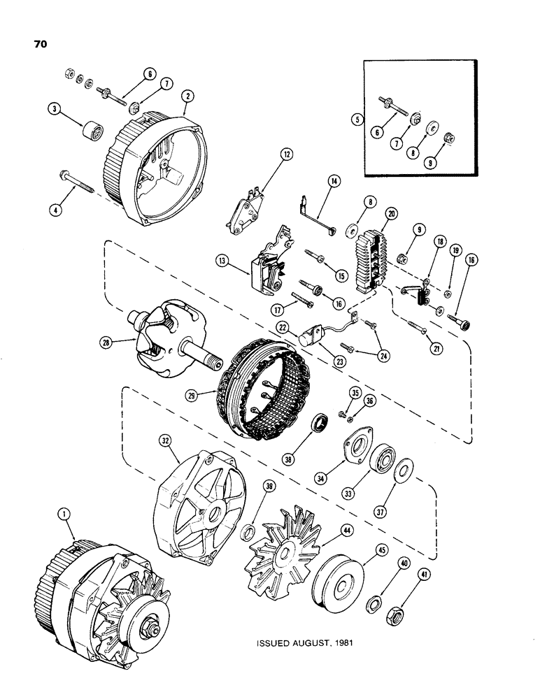 Схема запчастей Case 480C - (070) - D77810 ALTERNATOR, DELCO-REMY NUMBER 1102927, USES U.S. STANDARD HARDWARE, 188 DIESEL ENGINE (55) - ELECTRICAL SYSTEMS