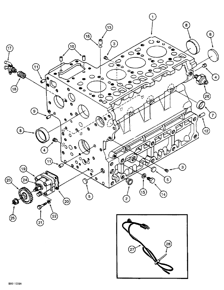 Схема запчастей Case 1838 - (2-20) - CYLINDER BLOCK ASSEMBLY KUBOTA V2203 ENGINE, COLD START SYSTEM (02) - ENGINE