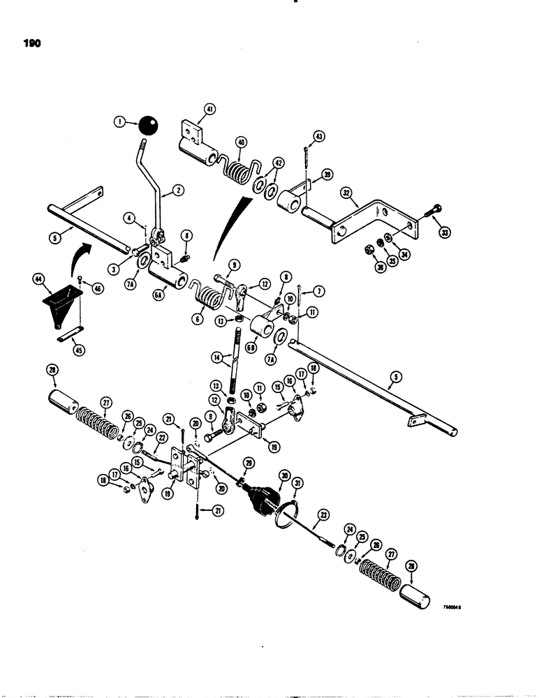 Схема запчастей Case 1845 - (190) - PARKING LATCH, LATE PRODUCTION - SHAFT AND BRACKET (33) - BRAKES & CONTROLS