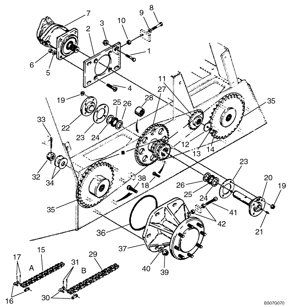 Схема запчастей Case 1845S - (186) - DRIVE CHAIN AND GEARS (14) - MAIN GEARBOX & DRIVE