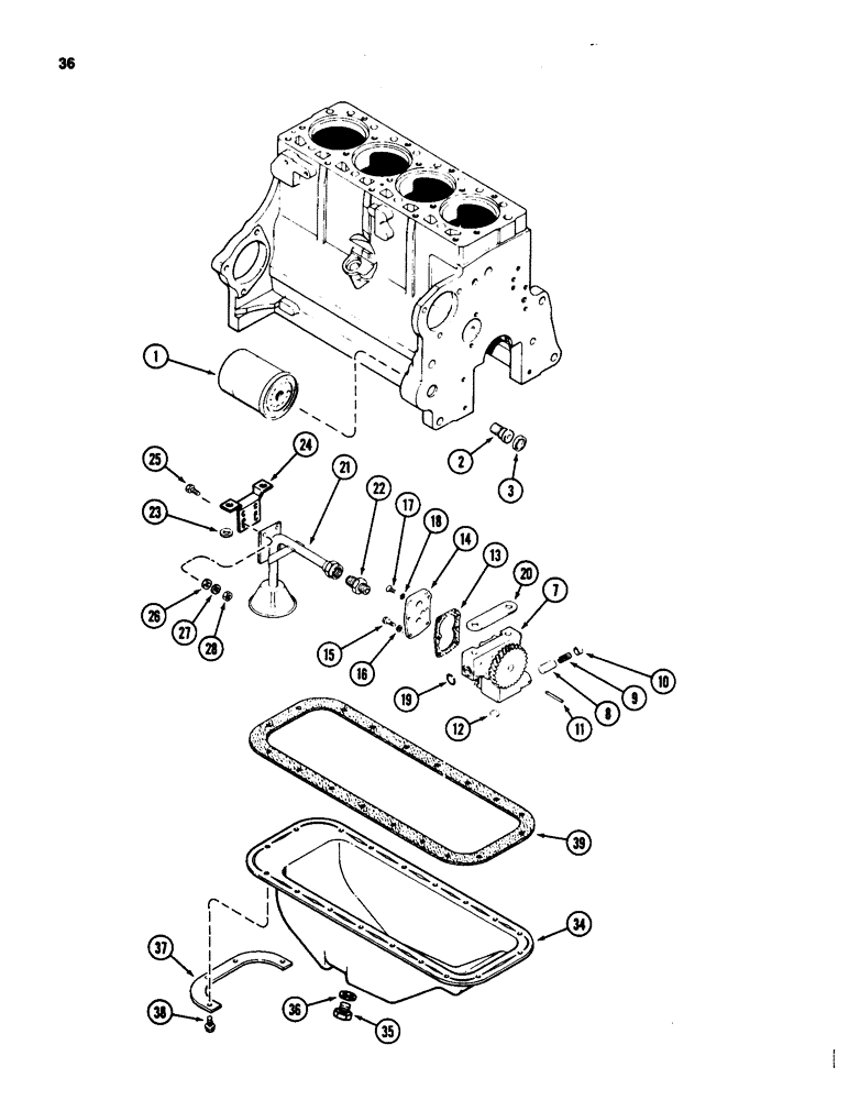 Схема запчастей Case 580D - (036) - OIL FILTER, 207 NATURALLY ASPIRATED DIESEL ENGINE (02) - ENGINE