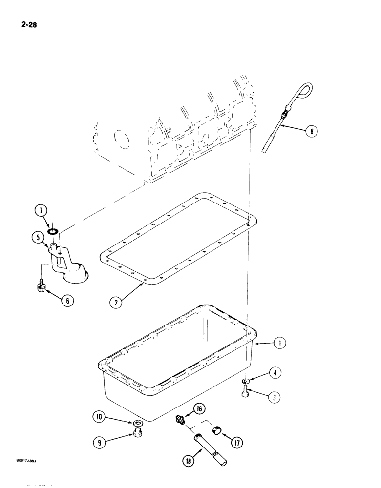 Схема запчастей Case 1825 - (2-28) - OIL PAN, DIESEL MODELS (02) - ENGINE