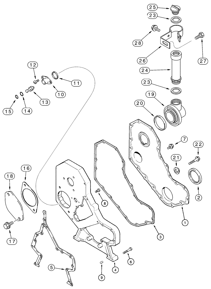 Схема запчастей Case 75XT - (02-11) - FRONT GEAR COVER (02) - ENGINE