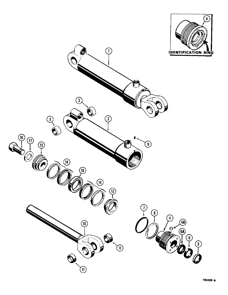 Схема запчастей Case 780 - (390) - G33635 LOADER HYDRA-LEVELING CYLINDER, GLAND HAS I.D. RING (08) - HYDRAULICS