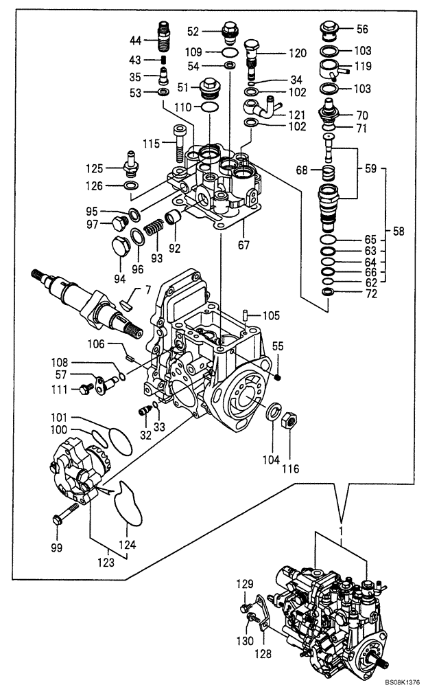 Схема запчастей Case CX50B - (08-011) - FUEL INJECTION PUMP ENGINE COMPONENTS