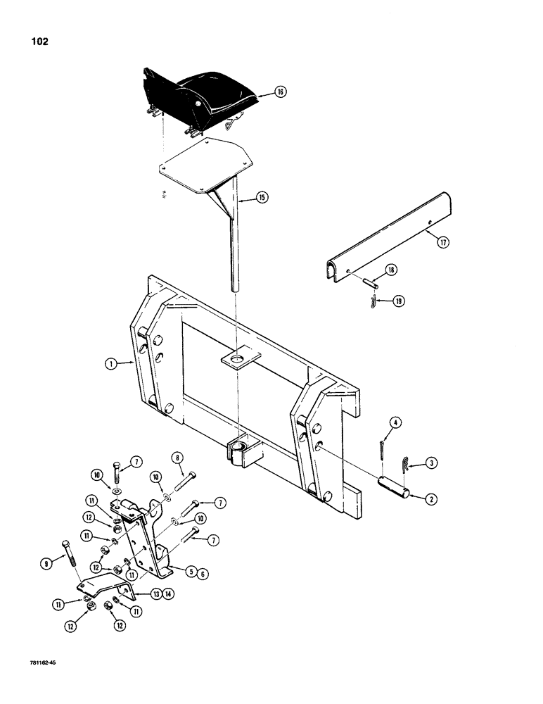 Схема запчастей Case D100 - (7-102) - MOUNTING FRAME AND SEAT, TO ADAPT 1700 UNI-LOADER BACKHOE SEAT TO 1845 UNI-LOADER 