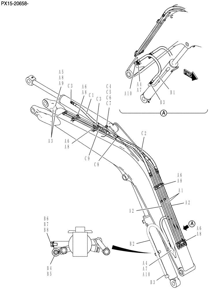 Схема запчастей Case CX36B - (500-01[1]) - HYD LINES, BOOM 2.5M Attachment