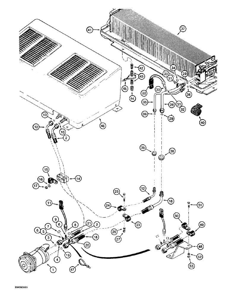 Схема запчастей Case 721B - (9-087A) - AIR CONDITIONING SYSTEM, COMPRESSOR TO CONDENSER & EVAPORATER CORE, P.I.N. JEE0040380 & AFTER (09) - CHASSIS/ATTACHMENTS