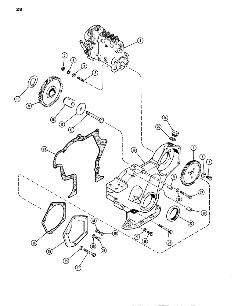 Схема запчастей Case W14 - (028) - INJECTION PUMP DRIVE, (336 BD) DIESEL ENGINE, TIMING GEAR (03) - FUEL SYSTEM